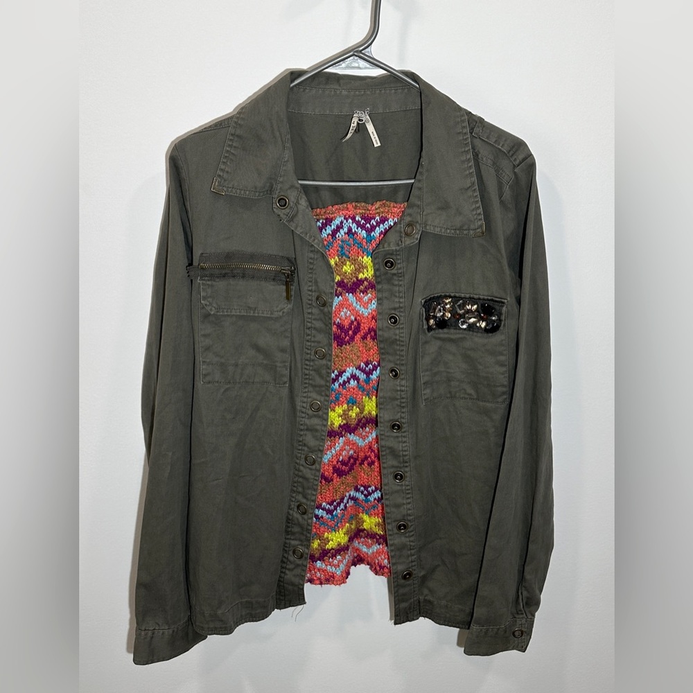 BKE Military‎ Style Button Up Jacket with Woven Yarn Back size Medium